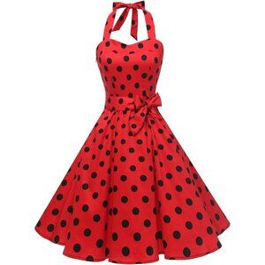 Women's Vintage Polka Audrey Dress 1950s Halter Retro Cocktail Dress